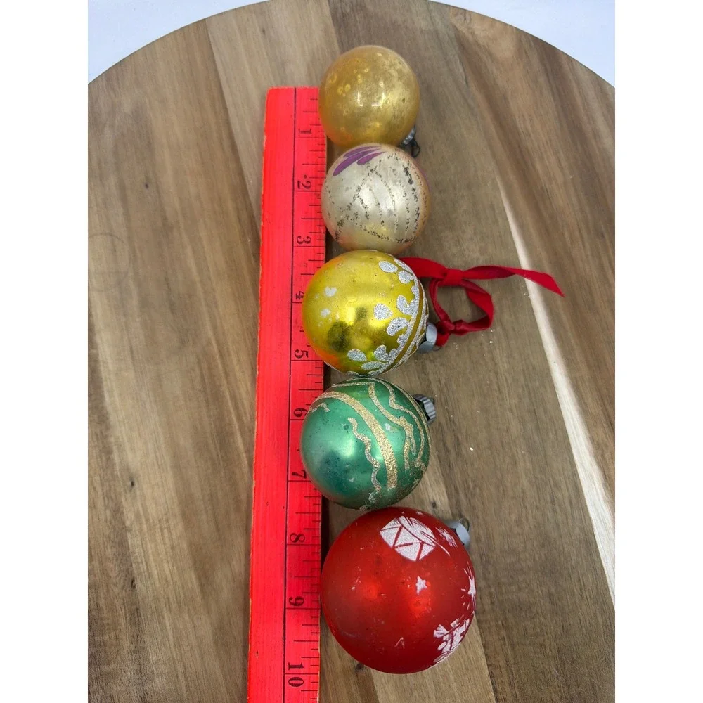 Unbranded Glass Ornaments Small Multicolor Good Vintage Stenciled Set of‎ 5